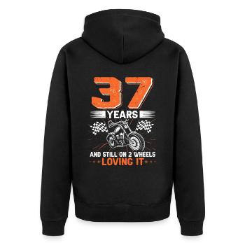 37 ans et toujours sur 2 roues 37e anniversaire - Veste à capuche bio Premium Unisexe - noir - Dos - Nico (187cm)