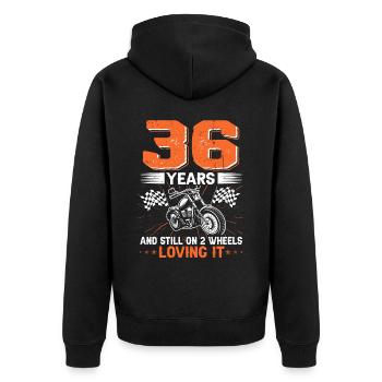 36 ans et toujours sur 2 roues 36e anniversaire - Veste à capuche bio Premium Unisexe - noir - Dos - Nico (187cm)