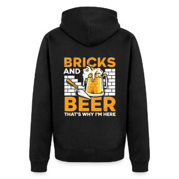 Briques et bière, c’est pourquoi je suis ici maçon - Veste à capuche bio Premium Unisexe - noir - Dos - Nico (187cm)