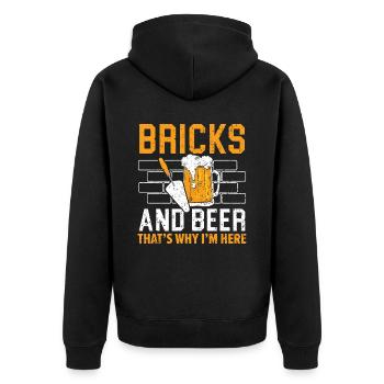 Briques et bière, c’est pourquoi je suis ici maçon - Veste à capuche bio Premium Unisexe - noir - Dos - Nico (187cm)