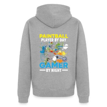 Videospiel-Liebhaber Paintball-Spieler Paintballer - Unisex Premium Bio Zip Hoodie - Grau meliert - Hinten - Nico (187cm)