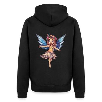 Zauberhafte Fee Märchenwesen mit Flügel - Unisex Premium Bio Zip Hoodie - Schwarz - Hinten - Nico (187cm)