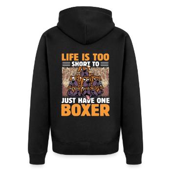 Life is too short to just have one Boxer - Unisex Premium Organic Zip Hoodie - black - Back - Nico (187cm)