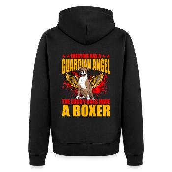 Everyone has a guardian Angel Boxer - Unisex Premium Bio Zip Hoodie - Schwarz - Hinten - Nico (187cm)
