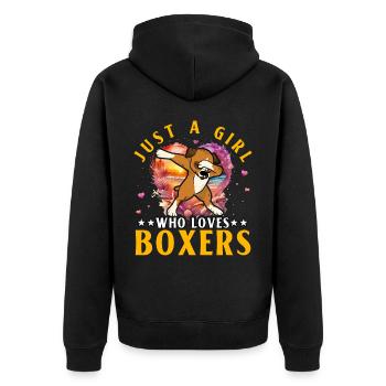 Juste une fille qui aime les boxeurs - Veste à capuche bio Premium Unisexe - noir - Dos - Nico (187cm)