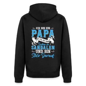 Ich Bin Ein Papa Mit Stil - Unisex Premium Bio Zip Hoodie - Schwarz - Hinten - Nico (187cm)