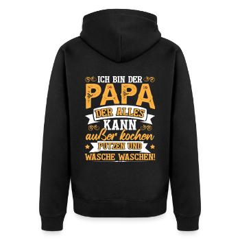 Ich Bin Der Papa Der Alles Kann - Unisex Premium Bio Zip Hoodie - Schwarz - Hinten - Nico (187cm)