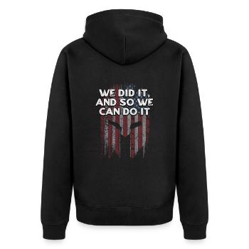 Wir haben es geschafft Patriotischer Amerikanischer Patriotismus USA - Unisex Premium Bio Zip Hoodie - Schwarz - Hinten - Nico (187cm)