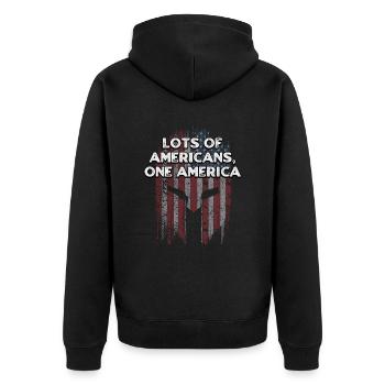 Viele Amerikaner One America Independence 4. - Unisex Premium Bio Zip Hoodie - Schwarz - Hinten - Nico (187cm)