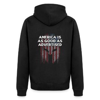 Amerika so gut wie angekündigt 4. Juli - Unisex Premium Bio Zip Hoodie - Schwarz - Hinten - Nico (187cm)