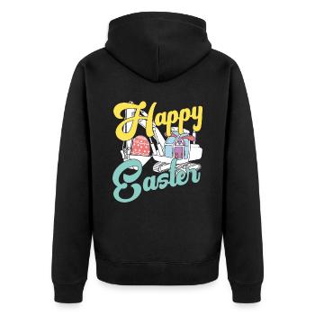 Bunny Happy Easter Day Spring Hunt Eggs Rabbit - Unisex Premium Organic Zip Hoodie - black - Back - Nico (187cm)