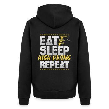 Turmspringen Eat Sleep Repeat Schwimmen Hobby - Unisex Premium Bio Zip Hoodie - Schwarz - Hinten - Nico (187cm)