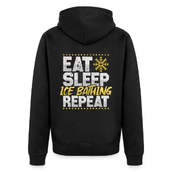 Eisbaden Eat Sleep Repeat Schnee Hobby Eisbaden - Unisex Premium Bio Zip Hoodie - Schwarz - Hinten - Nico (187cm)