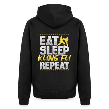 Kung Fu Eat Sleep Repeat Kampfkunst Kampfsport - Unisex Premium Bio Zip Hoodie - Schwarz - Hinten - Nico (187cm)