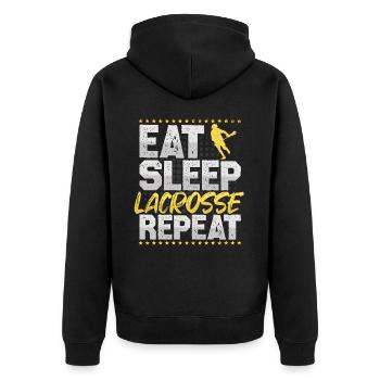 Lacrosse Eat Sleep Repeat Lax Hobby Lacrosse - Unisex Premium Bio Zip Hoodie - Schwarz - Hinten - Nico (187cm)