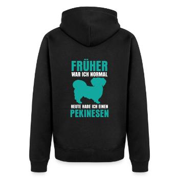 Pekinese früher normal Peking-Palasthund - Unisex Premium Bio Zip Hoodie - Schwarz - Hinten - Nico (187cm)