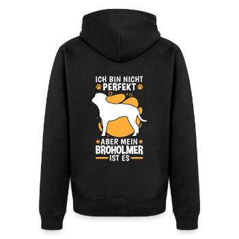 Mein Broholmer ist perfekt Dänische Dogge - Unisex Premium Bio Zip Hoodie - Schwarz - Hinten - Nico (187cm)