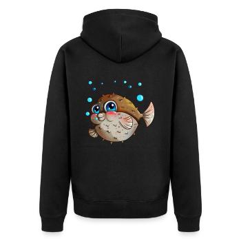 Kugelfisch mit Luftblasen Angler Kinder Geschenk - Unisex Premium Bio Zip Hoodie - Schwarz - Hinten - Nico (187cm)
