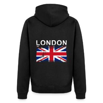 England London City Flagge - Unisex Premium Bio Zip Hoodie - Schwarz - Hinten - Nico (187cm)