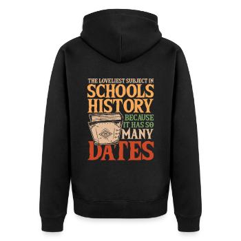 School History Because It Has So Many Dates - Unisex Premium Bio Zip Hoodie - Schwarz - Hinten - Nico (187cm)