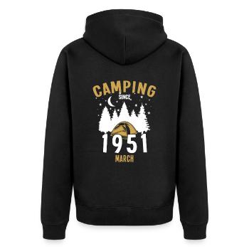Anniversaire: Camping depuis mars 1951 Camping - Veste à capuche bio Premium Unisexe - noir - Dos - Nico (187cm)