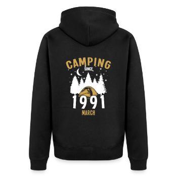Anniversaire: Camping depuis mars 1991 Camping - Veste à capuche bio Premium Unisexe - noir - Dos - Nico (187cm)