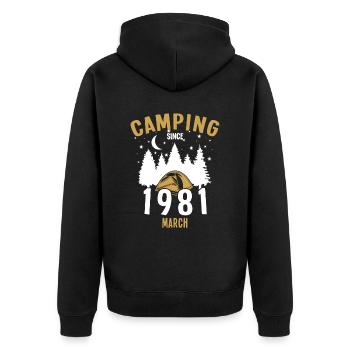 Anniversaire: Camping depuis mars 1981 Camping - Veste à capuche bio Premium Unisexe - noir - Dos - Nico (187cm)