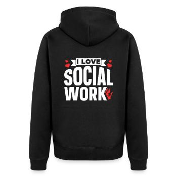 Ich Liebe Sozialarbeit Sozialarbeiter Ausbildung - Unisex Premium Bio Zip Hoodie - Schwarz - Hinten - Nico (187cm)
