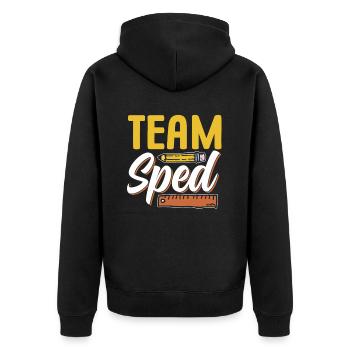 Team Sonderpädagogik Sonderpädagoge Beruf Lehrer - Unisex Premium Bio Zip Hoodie - Schwarz - Hinten - Nico (187cm)