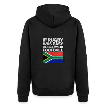 Rugby Verein Rugbyteam Football Sport Geschenk - Unisex Premium Bio Zip Hoodie - Schwarz - Hinten - Nico (187cm)