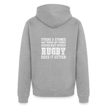 Rugby - Unisex Premium Bio Zip Hoodie - Grau meliert - Hinten - Nico (187cm)