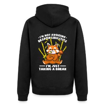 Eine Pause machen Roter Panda - Unisex Premium Bio Zip Hoodie - Schwarz - Hinten - Nico (187cm)
