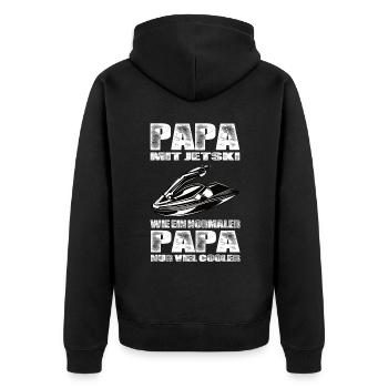 Papa Mit Jetski Wie Ein Normaler Papa Nur Cooler - Unisex Premium Bio Zip Hoodie - Schwarz - Hinten - Nico (187cm)