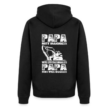 Papa Mit Bagger Wie Ein Normaler Papa Nur Cooler - Unisex Premium Bio Zip Hoodie - Schwarz - Hinten - Nico (187cm)