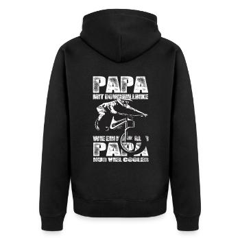 Papa Mit Downhill Bike Wie Ein Normaler Papa nur - Unisex Premium Bio Zip Hoodie - Schwarz - Hinten - Nico (187cm)