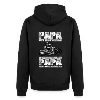 Papa Mit Motorrad Wie Ein Normaler Papa Nur Cooler - Unisex Premium Bio Zip Hoodie - Schwarz - Hinten - Nico (187cm)