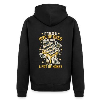 Es braucht einen Bienenstock, um einen Topf Honig zu machen - Unisex Premium Bio Zip Hoodie - Schwarz - Hinten - Nico (187cm)
