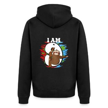 I am 9 sloth - Unisex Premium Organic Zip Hoodie - black - Back - Nico (187cm)