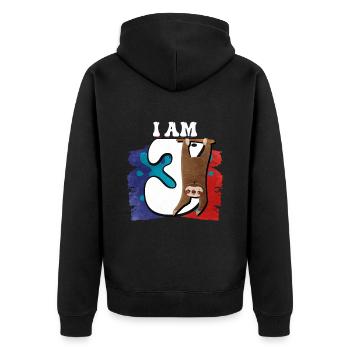 I am 3 sloth - Unisex Premium Organic Zip Hoodie - black - Back - Nico (187cm)