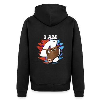 I am 4 sloth - Unisex Premium Organic Zip Hoodie - black - Back - Nico (187cm)
