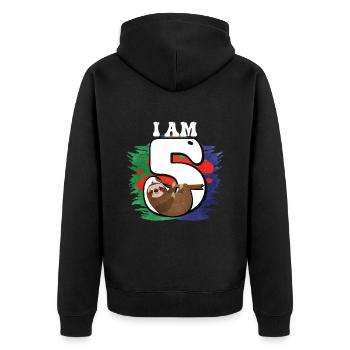 I am 5 sloth - Unisex Premium Organic Zip Hoodie - black - Back - Nico (187cm)
