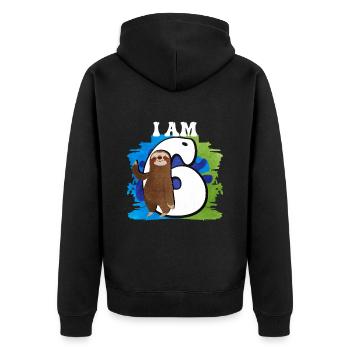 I am 6 sloth - Unisex Premium Organic Zip Hoodie - black - Back - Nico (187cm)