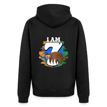 I am 7 sloth - Unisex Premium Organic Zip Hoodie - black - Back - Nico (187cm)