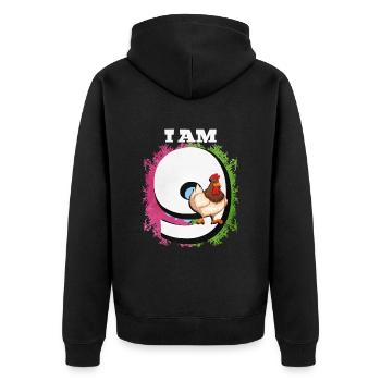 I am 9 chickens - Unisex Premium Organic Zip Hoodie - black - Back - Nico (187cm)