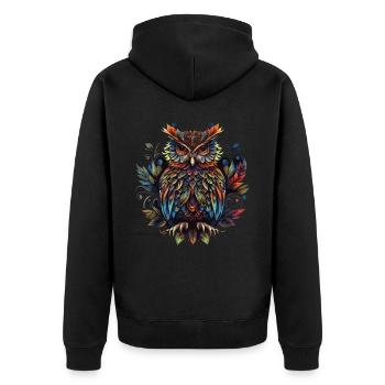 Geometric Owl Colorful Abstract Rainbow - Unisex Premium Organic Zip Hoodie - black - Back - Nico (187cm)