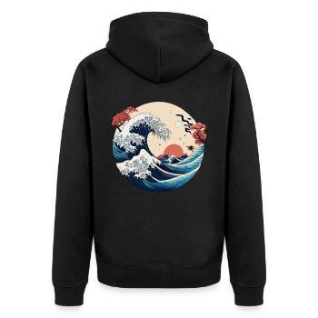 Great Wave Japanese Vaporwave Painting - Unisex Premium Organic Zip Hoodie - black - Back - Nico (187cm)