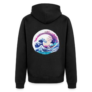 Great Wave Japanese Vaporwave Cherry Blossom - Unisex Premium Organic Zip Hoodie - black - Back - Nico (187cm)