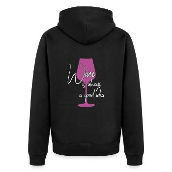 Wein ist eine gute Idee Spruch - Unisex Premium Bio Zip Hoodie - Schwarz - Hinten - Nico (187cm)