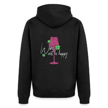 Wine Happiness Saying - Unisex Premium Organic Zip Hoodie - black - Back - Nico (187cm)