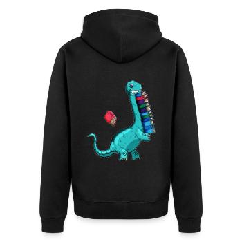 kurze Arme Bücherwurm Buch lesen Dino Bücher - Unisex Premium Bio Zip Hoodie - Schwarz - Hinten - Nico (187cm)